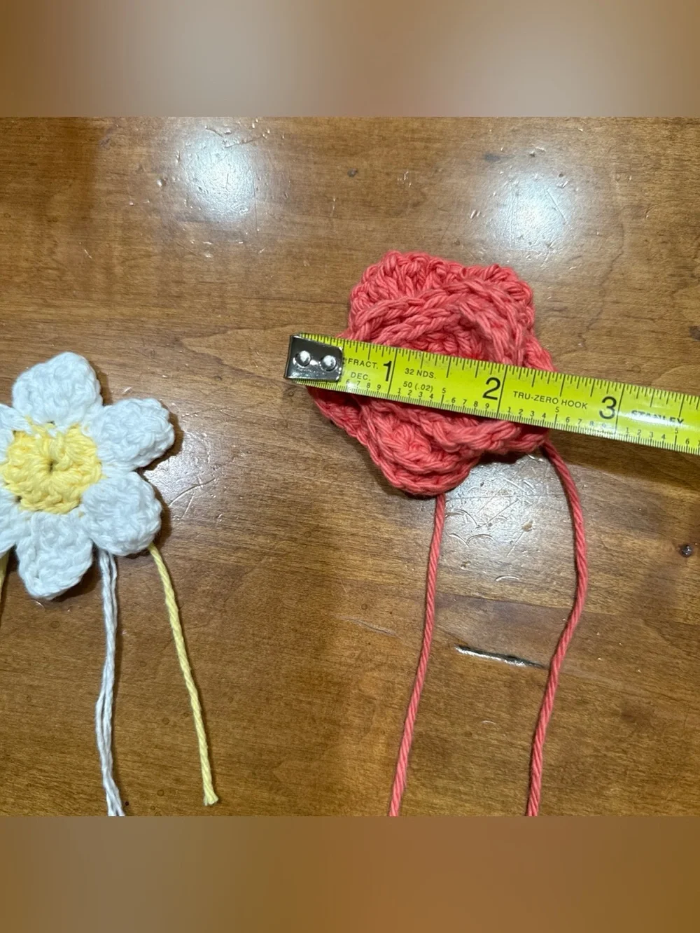 Brand New Hand Crochet Two Flower Embellishments For M Dog/Cat Collar Wh/Coral